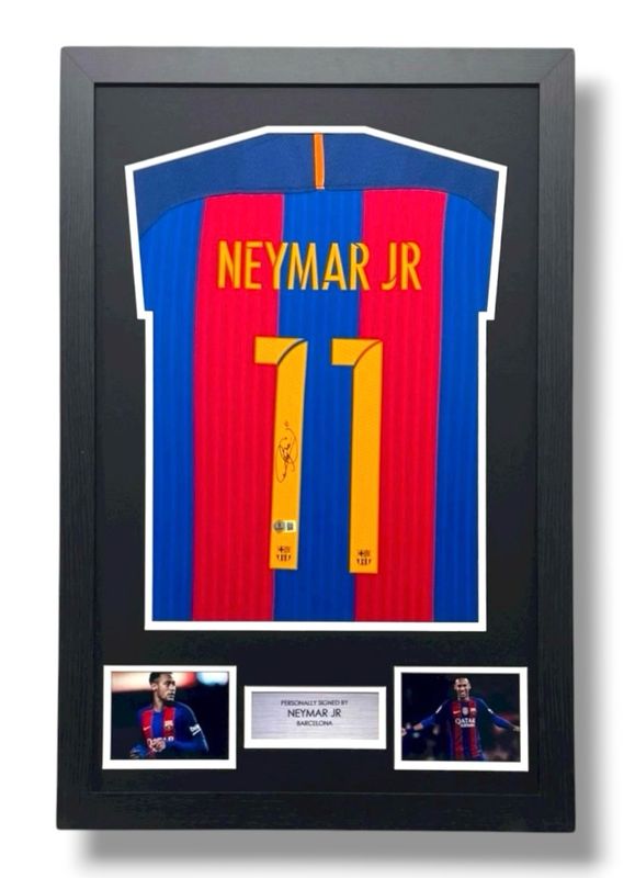 WEB EXCLUSIVE Neymar Jr Hand Signed F.C Barcelona Shirt/Jersey In Luxury Wooden Frame & Certificate Of Authenticity Football Soccer World Cup Autograph Memorabilia Certified WEB EXCLUSIVE Neymar Jr Hand Signed F.C Barcelona Shirt/Jersey In Luxury Wooden Frame & Certificate Of Authenticity Football Soccer World Cup Autograph Memorabilia Certified