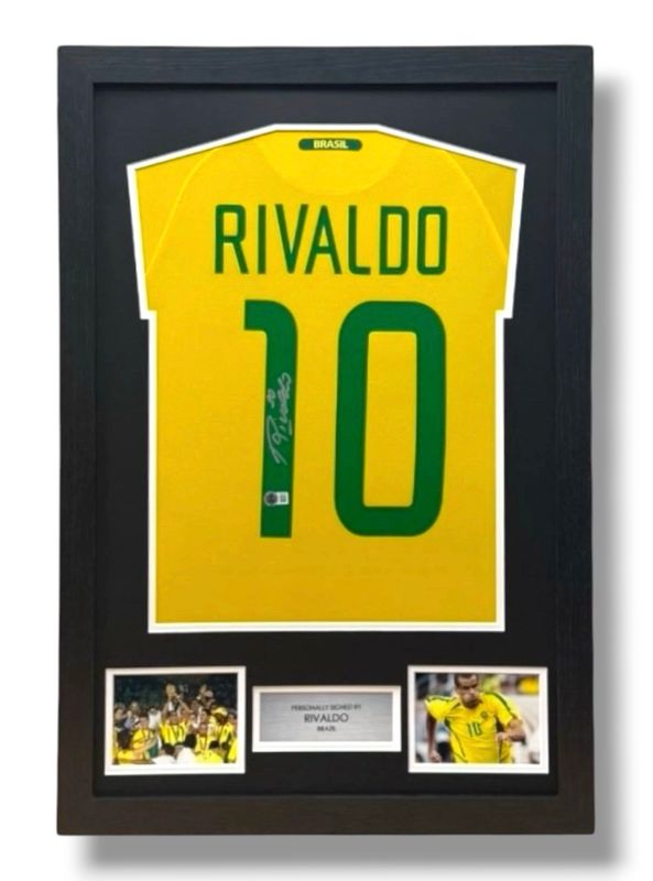 WEB EXCLUSIVE Rivaldo Hand Signed Brazil Shirt/Jersey In Luxury Wooden Frame & Certificate Of Authenticity Football Soccer World Cup Autograph Memorabilia Certified WEB EXCLUSIVE Rivaldo Hand Signed Brazil Shirt/Jersey In Luxury Wooden Frame & Certificate Of Authenticity Football Soccer World Cup Autograph Memorabilia Certified