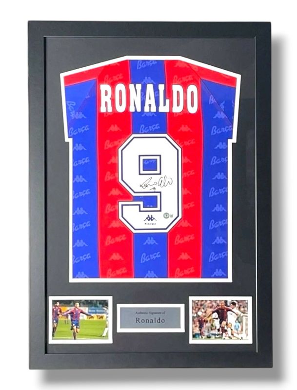 WEB EXCLUSIVE Ronaldo Nazario Hand Signed F.C Barcelona Shirt/Jersey In Luxury Wooden Frame & Certificate Of Authenticity Football Soccer Autograph Memorabilia Certified WEB EXCLUSIVE Ronaldo Nazario Hand Signed F.C Barcelona Shirt/Jersey In Luxury Wooden Frame & Certificate Of Authenticity Football Soccer Autograph Memorabilia Certified
