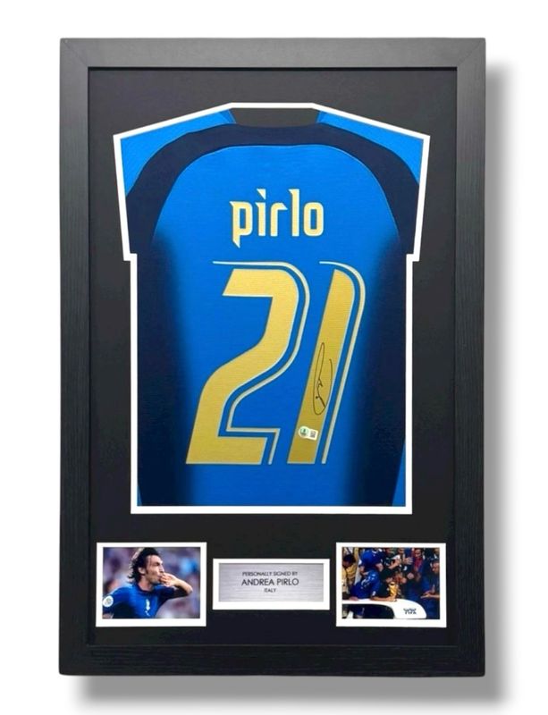 WEB EXCLUSIVE Pirlo Hand Signed Italy Shirt/Jersey In Luxury Wooden Frame & Certificate Of Authenticity Football Soccer World Cup Autograph Memorabilia Certified WEB EXCLUSIVE Pirlo Hand Signed Italy Shirt/Jersey In Luxury Wooden Frame & Certificate Of Authenticity Football Soccer World Cup Autograph Memorabilia Certified