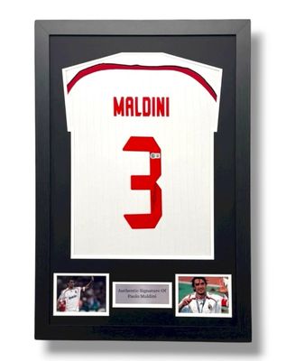 WEB EXCLUSIVE Paolo Maldini Hand Signed AC Milan Shirt/Jersey In Luxury Wooden Frame & Certificate Of Authenticity Football Soccer World Cup Autograph Memorabilia Certified
