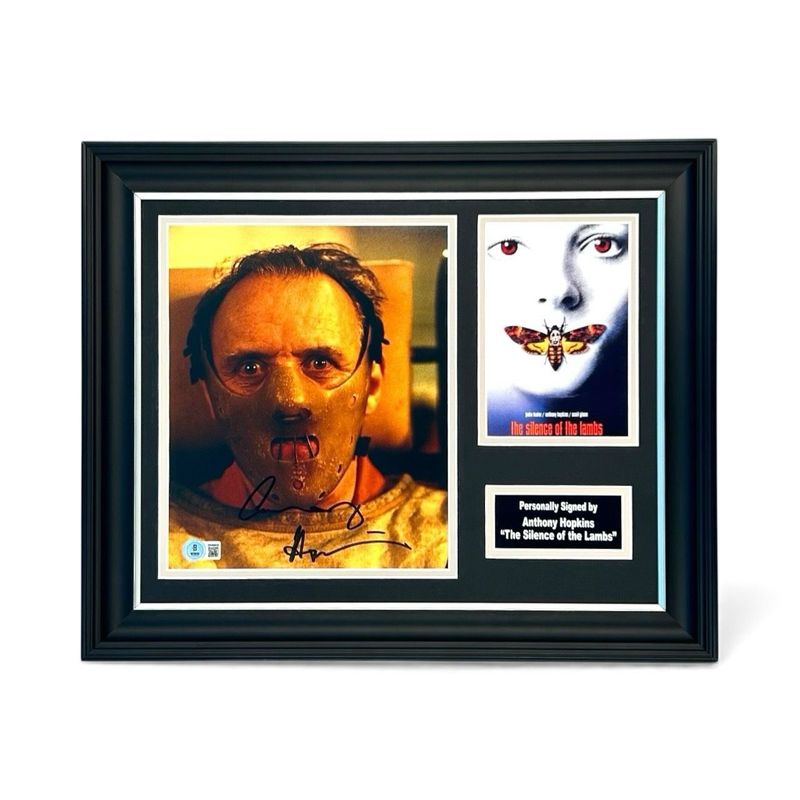 Anthony Hopkins Signed Photo In Luxury Handmade Wooden Frame With Beckett Verification & Certificate Of Authenticity Movie Film TV Memorabilia Autograph Auto The Silence Of The Lambs Poster