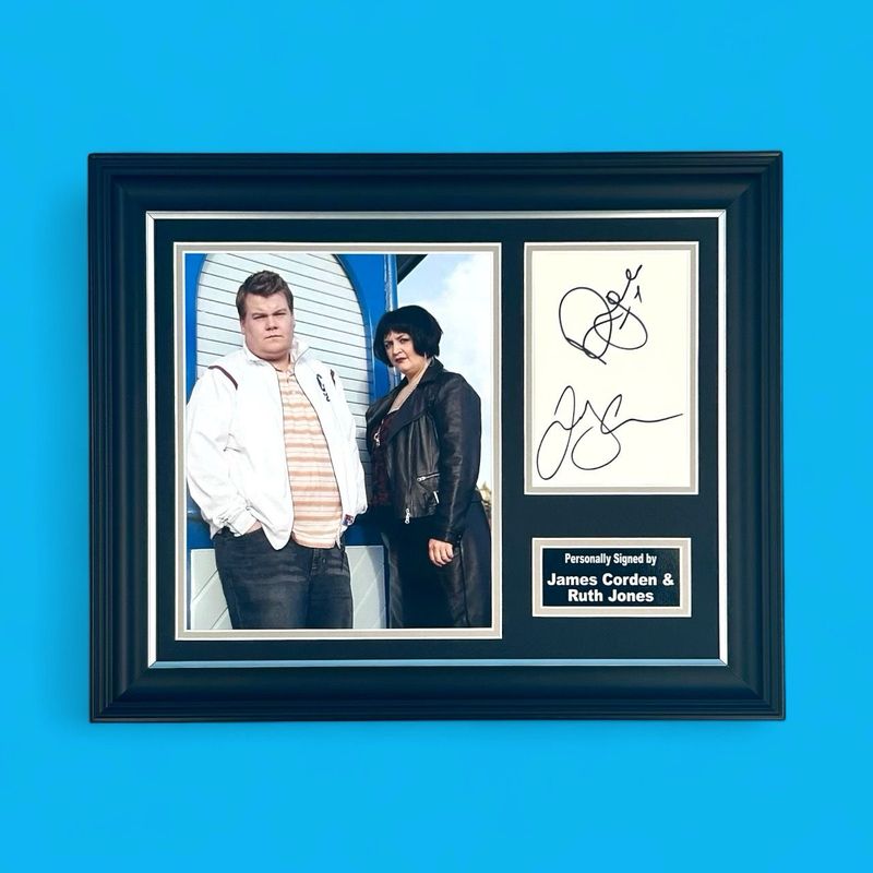 Ruth Jones & James Corden Signed Photo In Luxury Handmade Wooden Frame & Certificate Of Authenticity Movie Film TV Memorabilia Autograph Auto Gavin & Stacey Poster