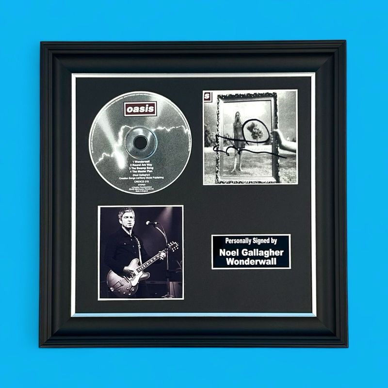 Noel Gallagher Signed Photo & CD In Luxury Handmade Wooden Frame & Certificate Of Authenticity Music Memorabilia Oasis Autograph Auto Wonderwall Poster