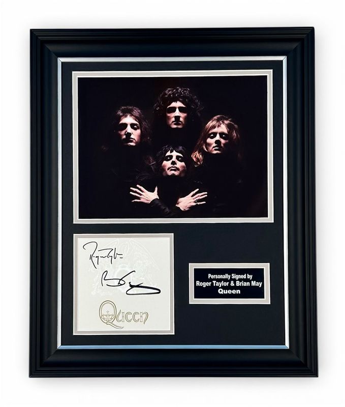 Queen Signed Photo In Luxury Handmade Wooden Frame & Certificate Of Authenticity Music Memorabilia Roger Taylor Autograph Brian May Auto Poster