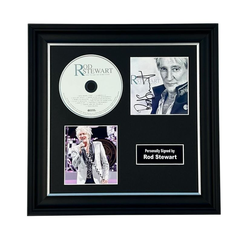 Rod Stewart Signed Photo & CD In Luxury Handmade Wooden Frame & Certificate Of Authenticity Music Memorabilia Autograph Auto The Tears Of Hercules Poster