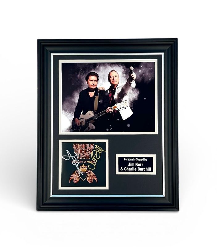 Simple Minds Signed Photo In Luxury Handmade Wooden Frame & Certificate Of Authenticity Music Memorabilia Jim Kerr Autograph Charlie Burchill Auto Live In The City Of Angels Poster