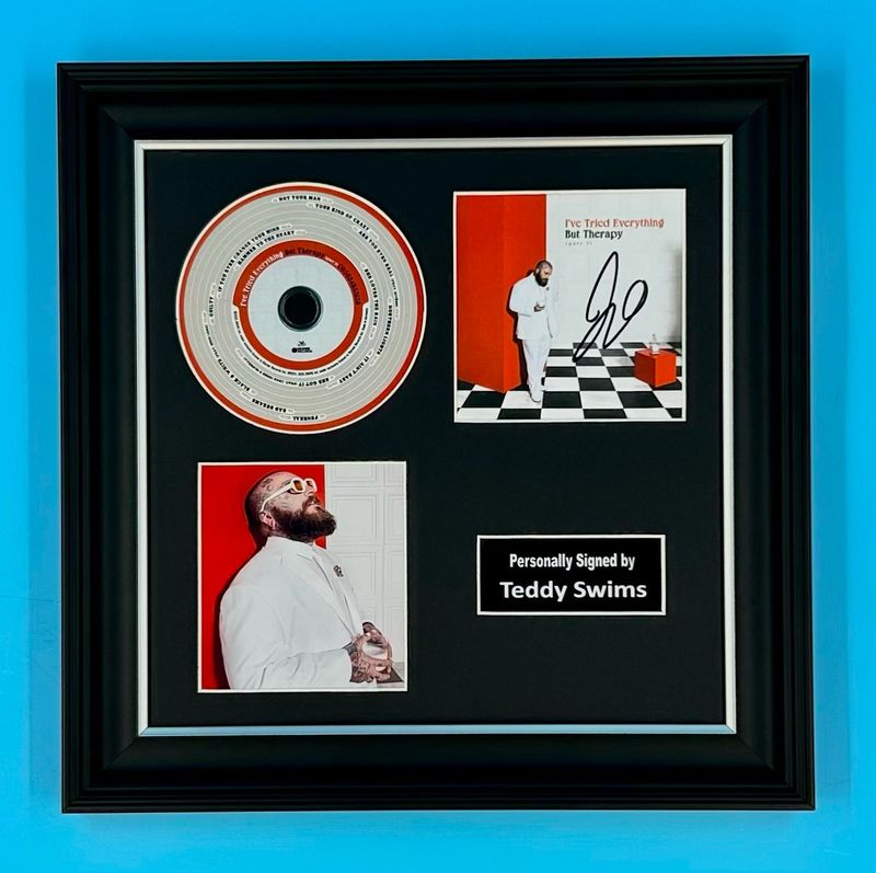 Teddy Swims Signed Photo & CD In Luxury Handmade Wooden Frame & Certificate Of Authenticity Music Memorabilia Autograph Auto I’ve Tried Everything But Therapy Poster