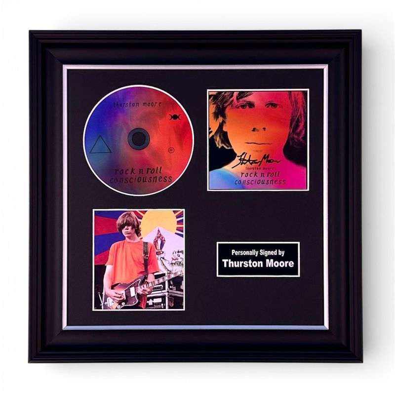 Thurston Moore Signed Photo & CD In Luxury Handmade Wooden Frame & Certificate Of Authenticity Music Memorabilia Sonic Youth Autograph Auto Rock N Roll Consciousness Poster