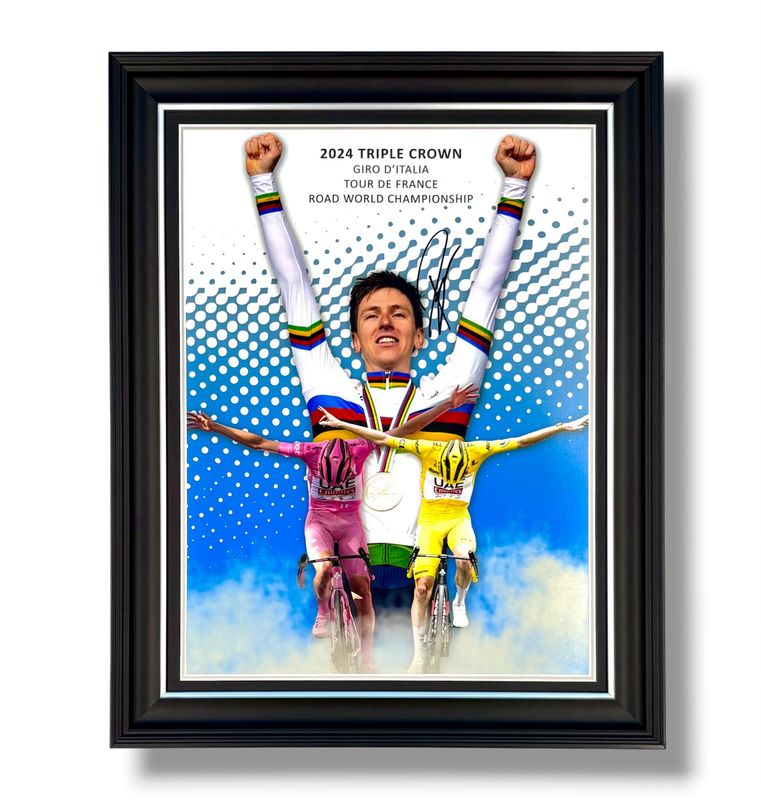 Tadej Pogacar Signed Photo In Luxury Handmade Wooden Frame & Certificate Of Authenticity Cycling Memorabilia Autograph Auto Tour De France Poster