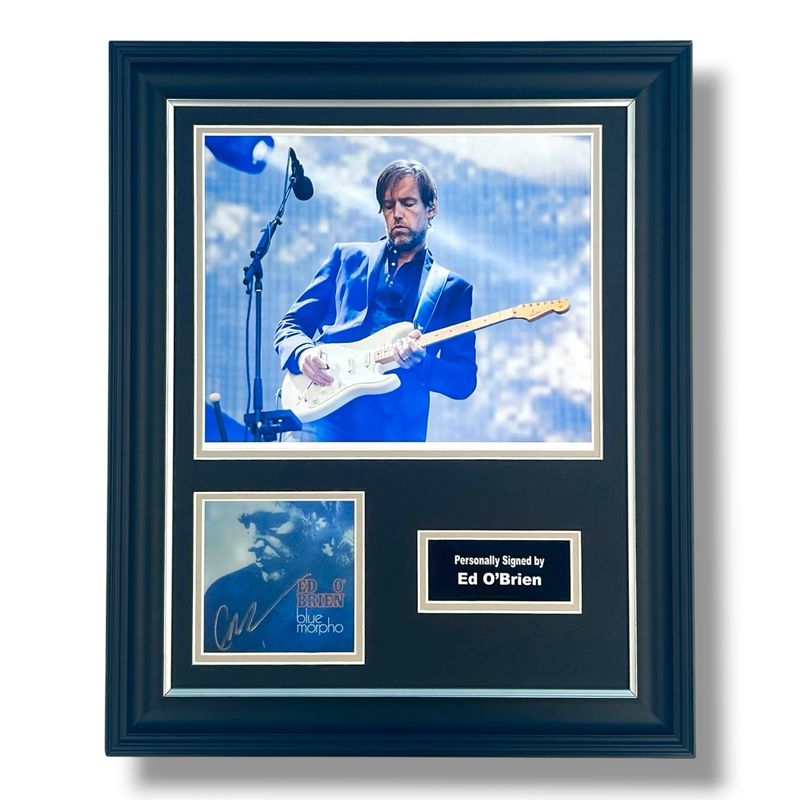 Ed O’Brien Signed Photo In Luxury Handmade Wooden Frame & Certificate Of Authenticity Music Memorabilia Radiohead Autograph Auto Blue Morpho Poster
