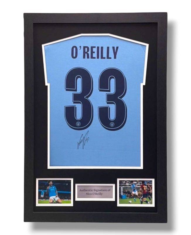 WEB EXCLUSIVE Nico O’Reilly Hand Signed Manchester City Shirt/Jersey In Luxury Wooden Frame & Certificate Of Authenticity Football Soccer Premier League Autograph Memorabilia Certified WEB EXCLUSIVE Nico O’Reilly Hand Signed Manchester City Shirt/Jersey In Luxury Wooden Frame & Certificate Of Authenticity Football Soccer Premier League Autograph Memorabilia Certified