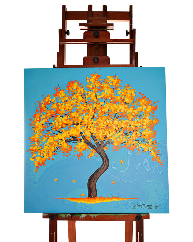 Quadro Original DNA Isaac Ipê Amarelo/fundo azul claro