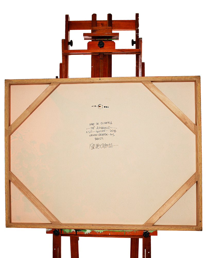 Quadro Original DNA Isaac Galho Ipê amarelo/fundo laranja