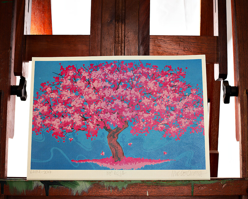 Gravura  Assinatura Original Ipê Rosa