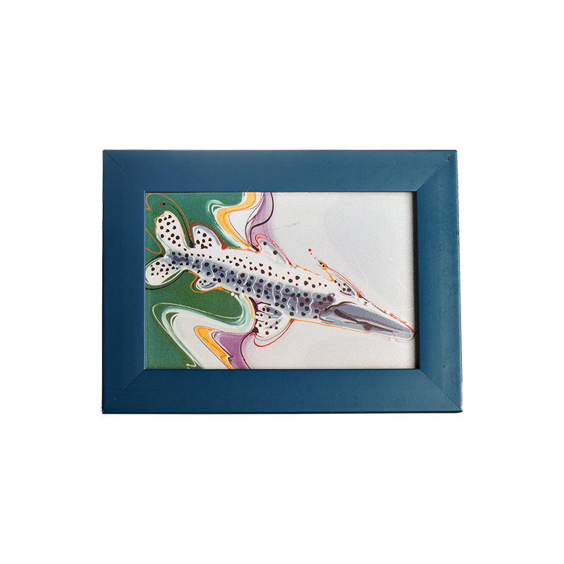 Mini Quadro Pintado Moldura Azul