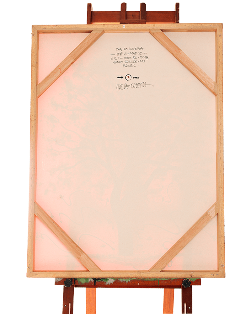 Quadro Original DNA Isaac Ipê Amarelo/fundo vermelho laranja