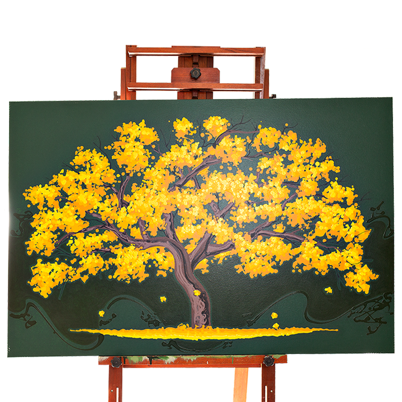 Quadro Original DNA Isaac Ipê Amarelo/fundo verde escuro