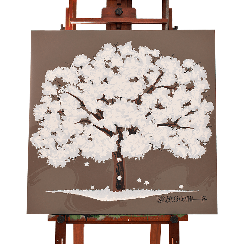 Quadro Original DNA Isaac Ipê branco/fundo marron fendi