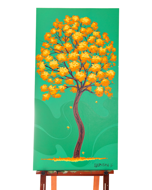 Quadro Original DNA Isaac Ipê Amarelo/fundo verde