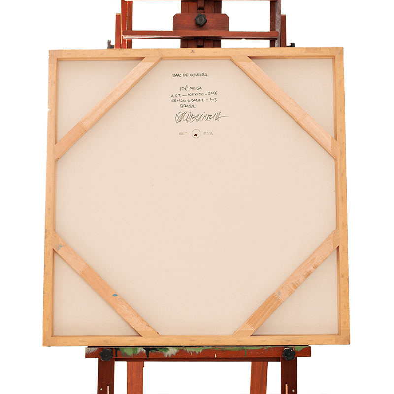 Quadro Original DNA Isaac Ipê Rosa/fundo azul