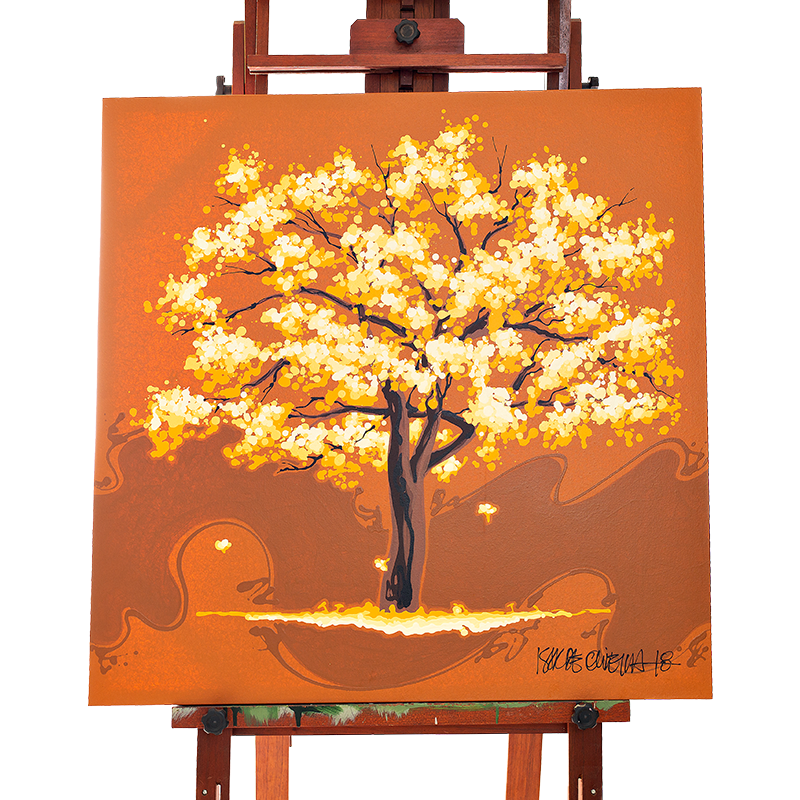 Quadro Original DNA Isaac Ipê Amarelo/fundo laranja queimado