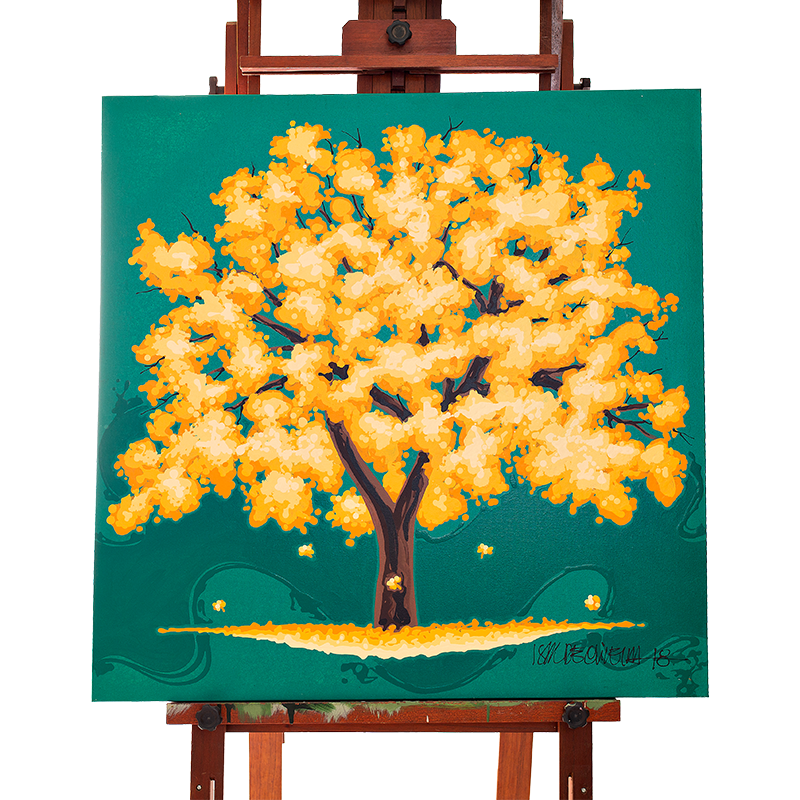 Quadro Original DNA Isaac	Ipê Amarelo/fundo verde folha