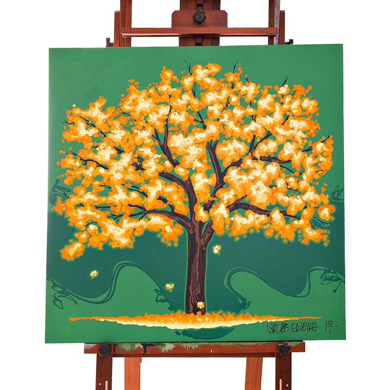 Quadro Original DNA Isaac Ipê Amarelo/fundo verde bandeira