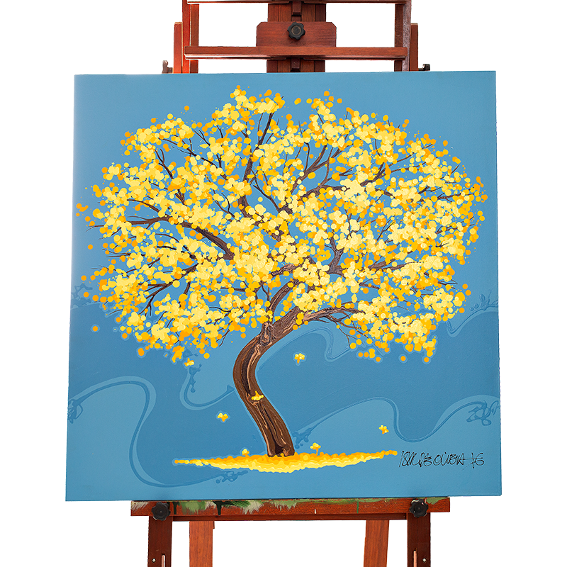 Quadro Original DNA Isaac Ipê Amarelo/fundo azul claro 01
