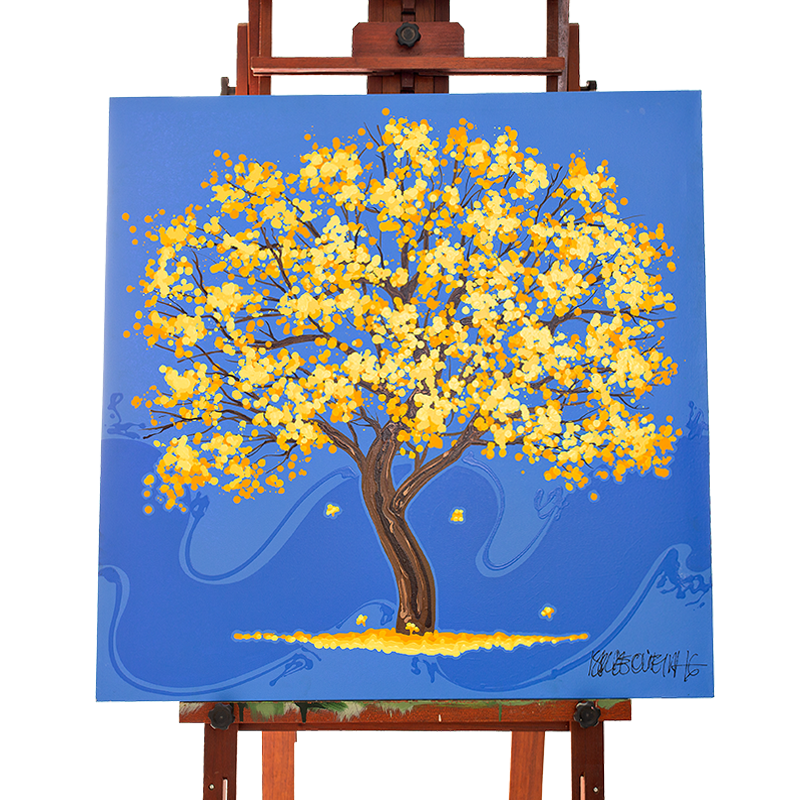 Quadro Original DNA Isaac Ipê Amarelo/fundo azul
