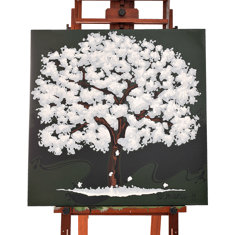 Quadro Original DNA Isaac Ipê Branco/fundo marron