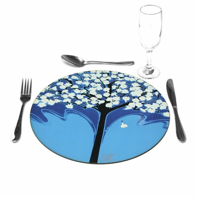 Sousplat Ipê Branco Fundo Azul