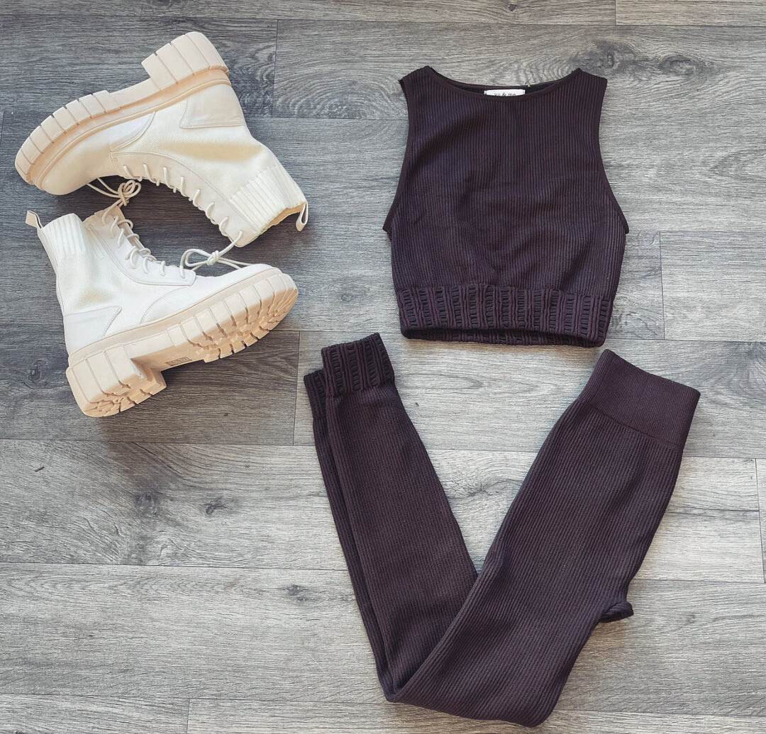 RIBBED SET- DARK CHOCOLATE