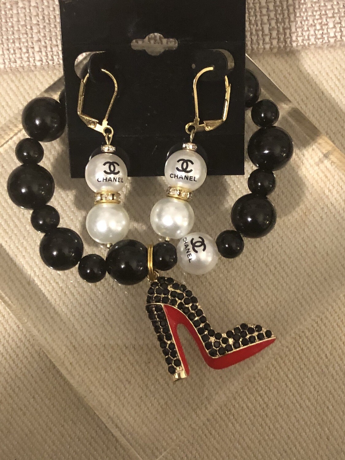 Designer Inspired CC Beaded Bracelet &amp; Earring Set