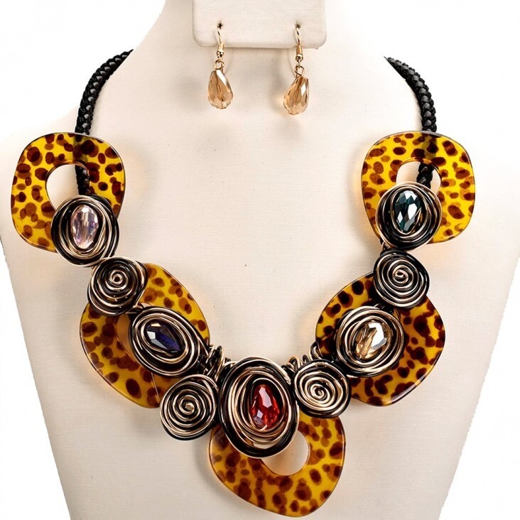 Leopard &amp; Braided Leather &amp; Necklace Set