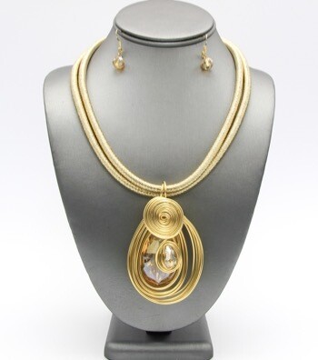 Gold Cord Tear Drop Crystal Necklace Set