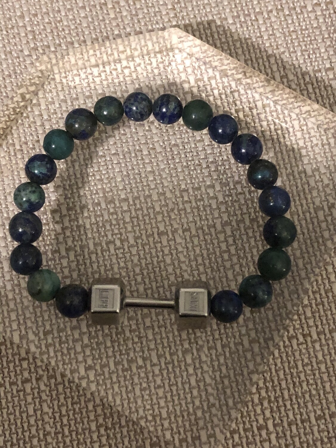 Blue &amp; Green Jasper Gemstone with Stainless Steel Bar Bells