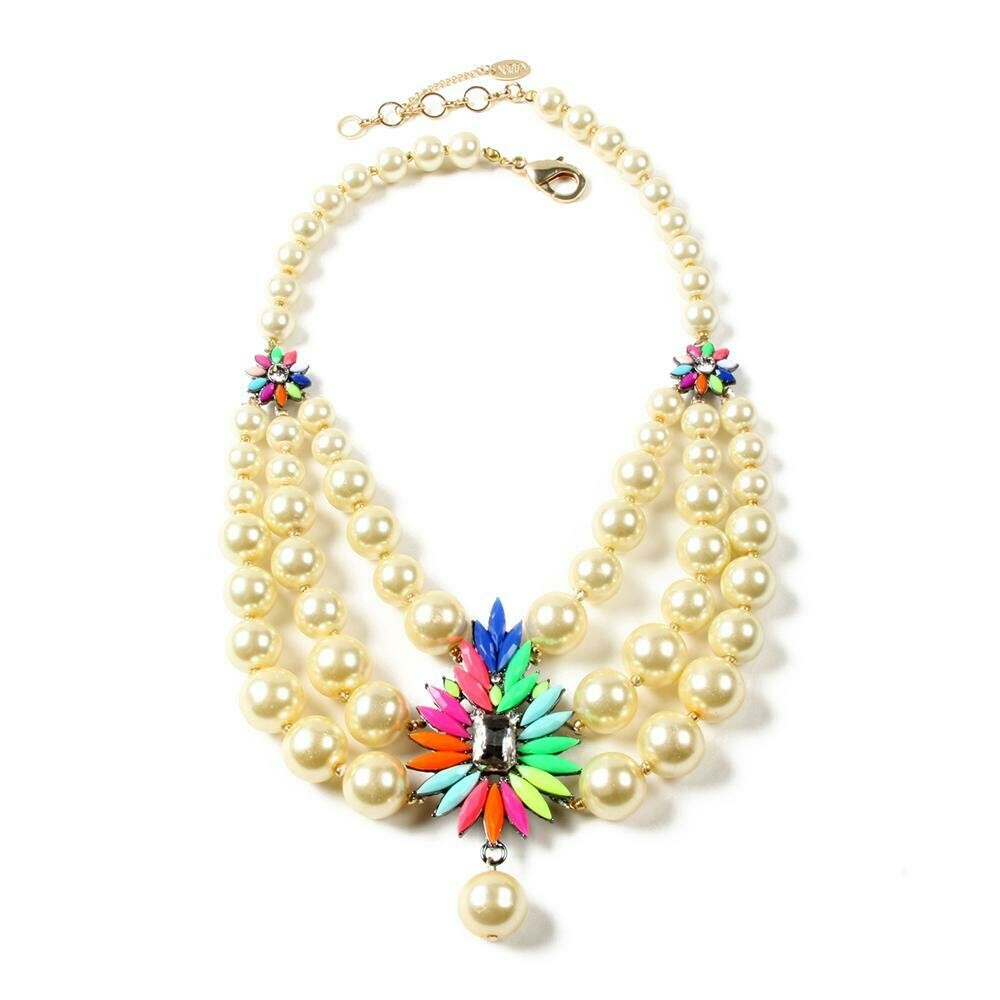 Cream Pearl &amp; Colorful Necklace &amp; Earring Set