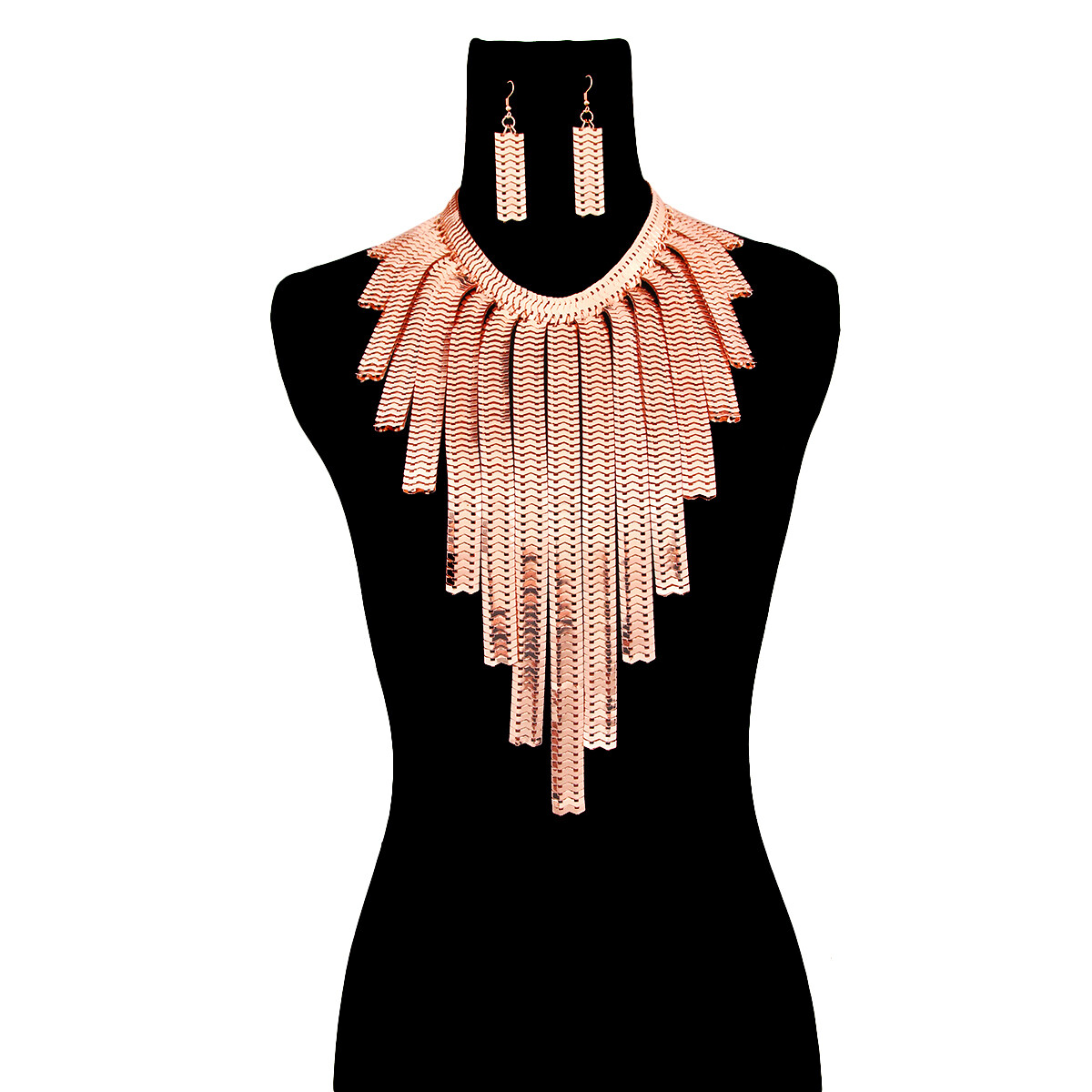 RoseGold Herringbone Drop Chain Necklace &amp; Earring Set