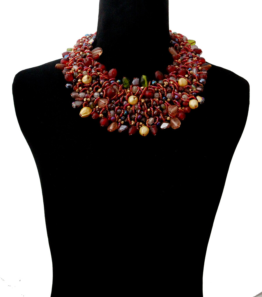 Orange Bead &amp; Cooper Bib Necklace