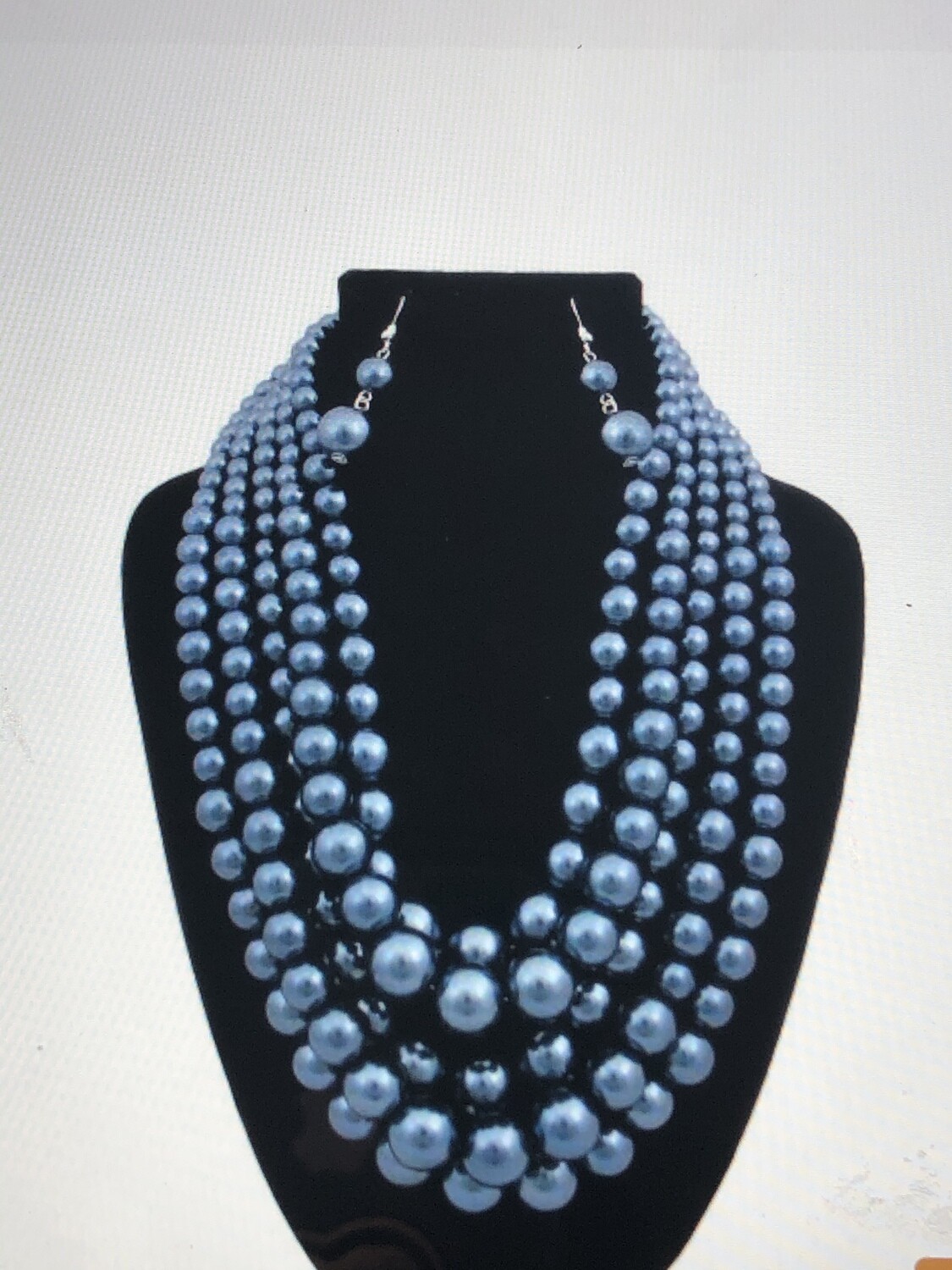 Blue Multi Stand Pearl Necklace &amp; Earring Set