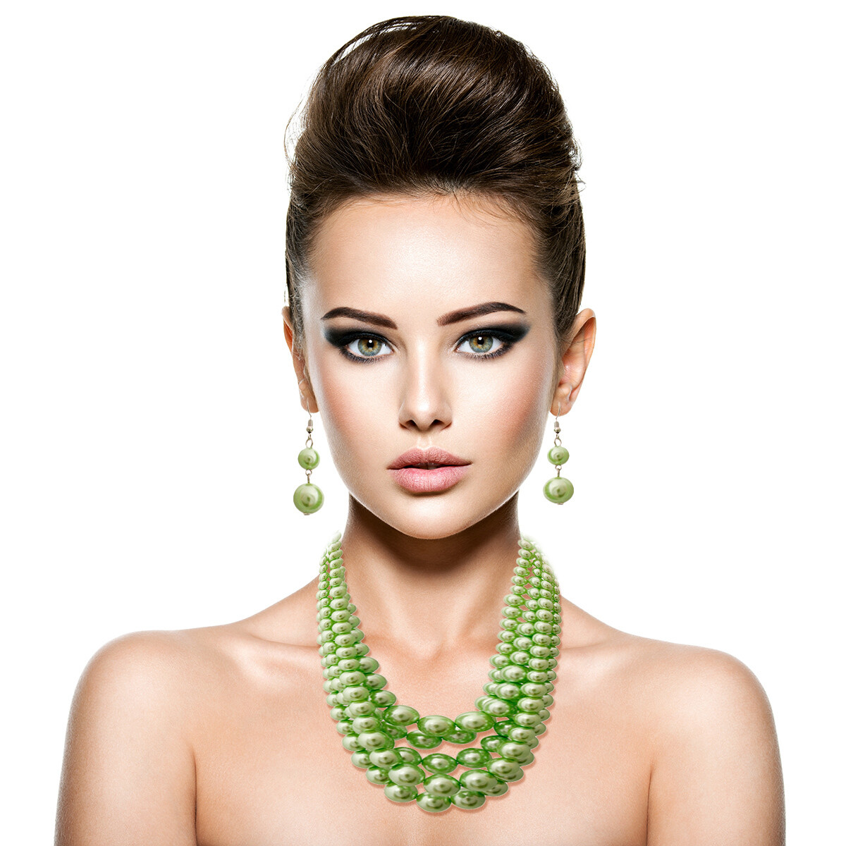 Lime Green Multi Strand Pearl &amp; Earring Set