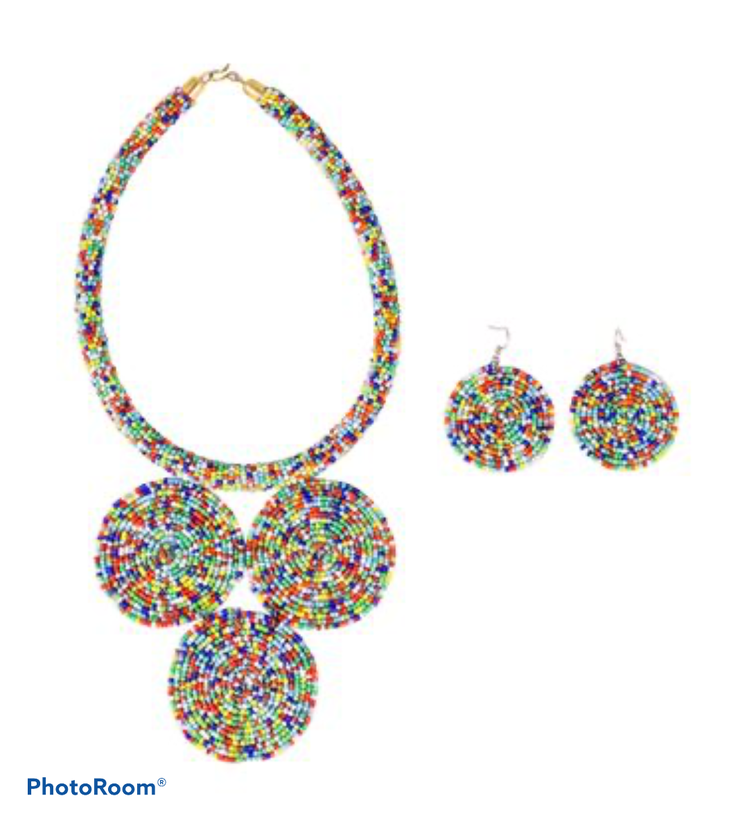 Triple Circle Maasai Bead Choker Necklace &amp; Earring Set