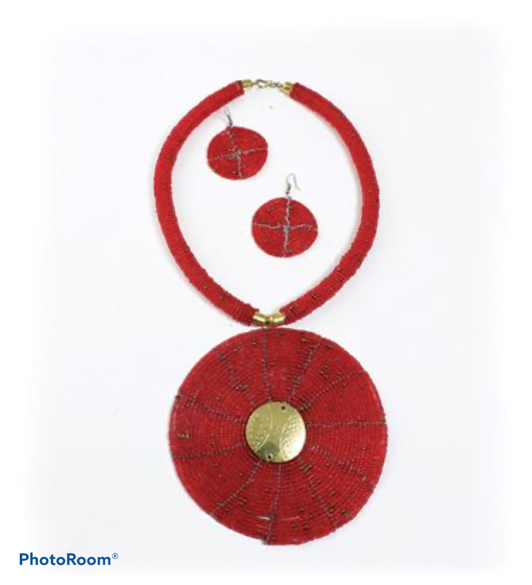 Red Maasai Pendant Necklace &amp; Earring Set