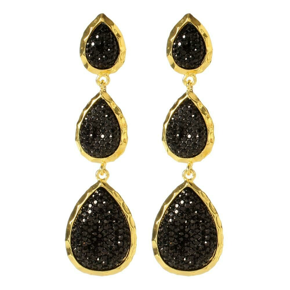Gold Star Earring 3 Tier Teardrop Jet Black