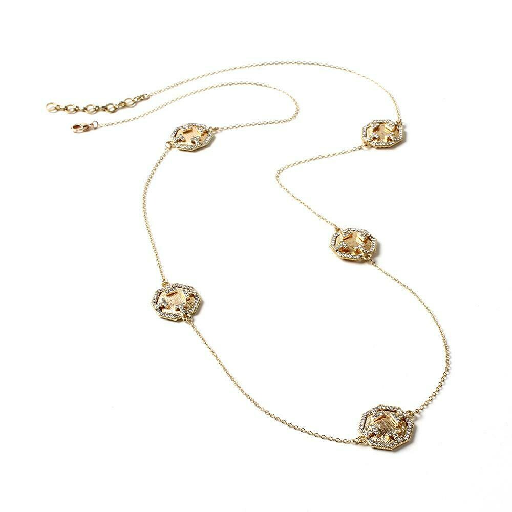 Station Necklace with Austrian Crystal Embellishments Gold