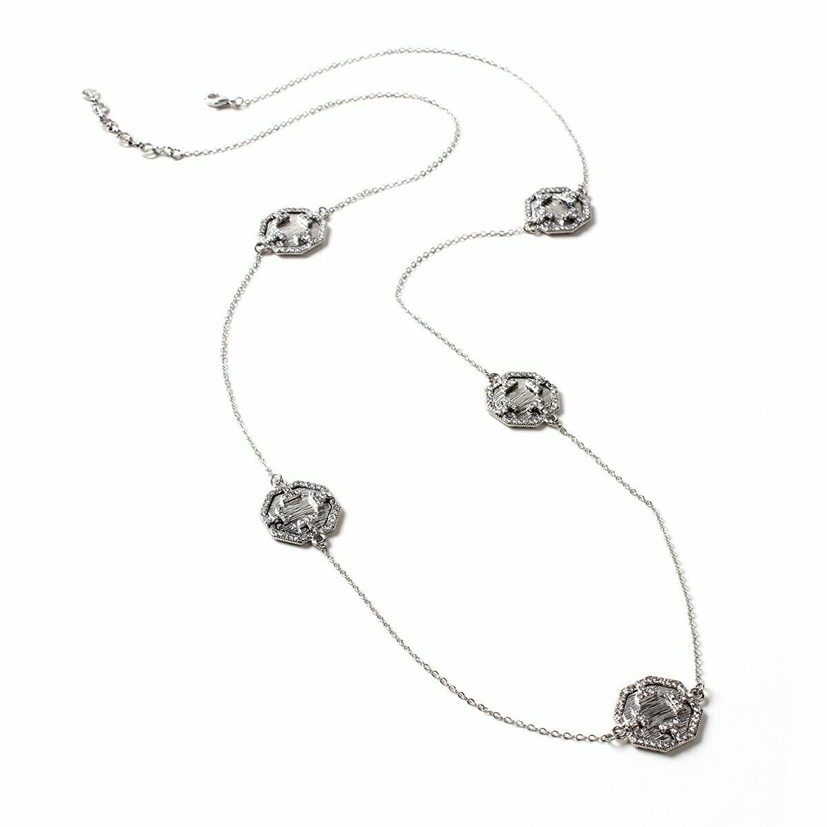 Station Necklace with Austrian Crystal Embellishments Silver