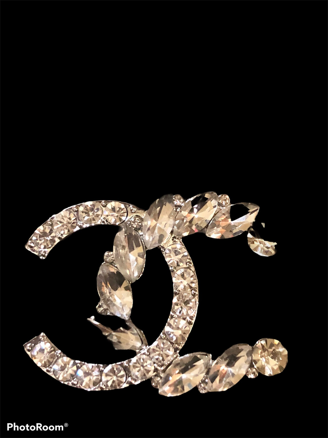 CC Crystal Gold &amp; Silver Marquis &amp; Round Stone Brooch