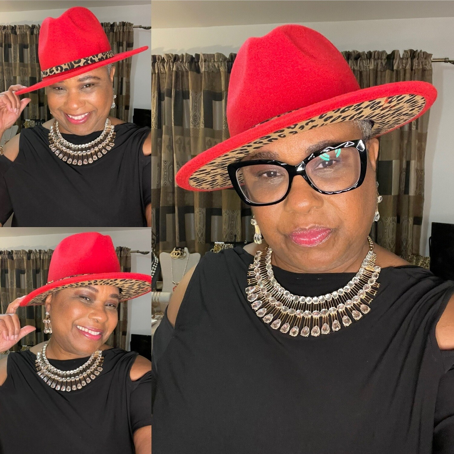 Red &amp; Leopard Fedora Hat with Band