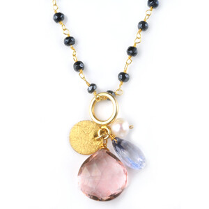 Pink & Blue Topaz Charm Necklace